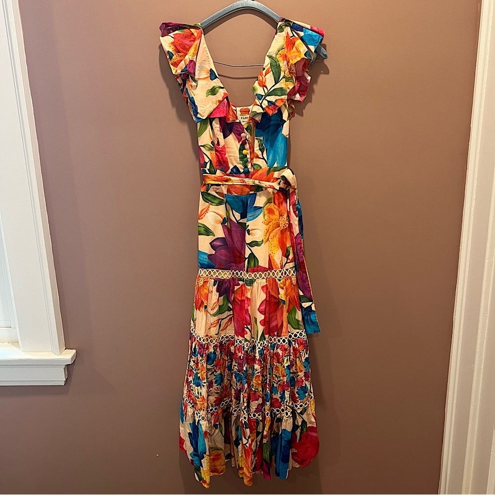 Farm Rio Dress vibrant floral dress watercolor - Picture 2 of 5